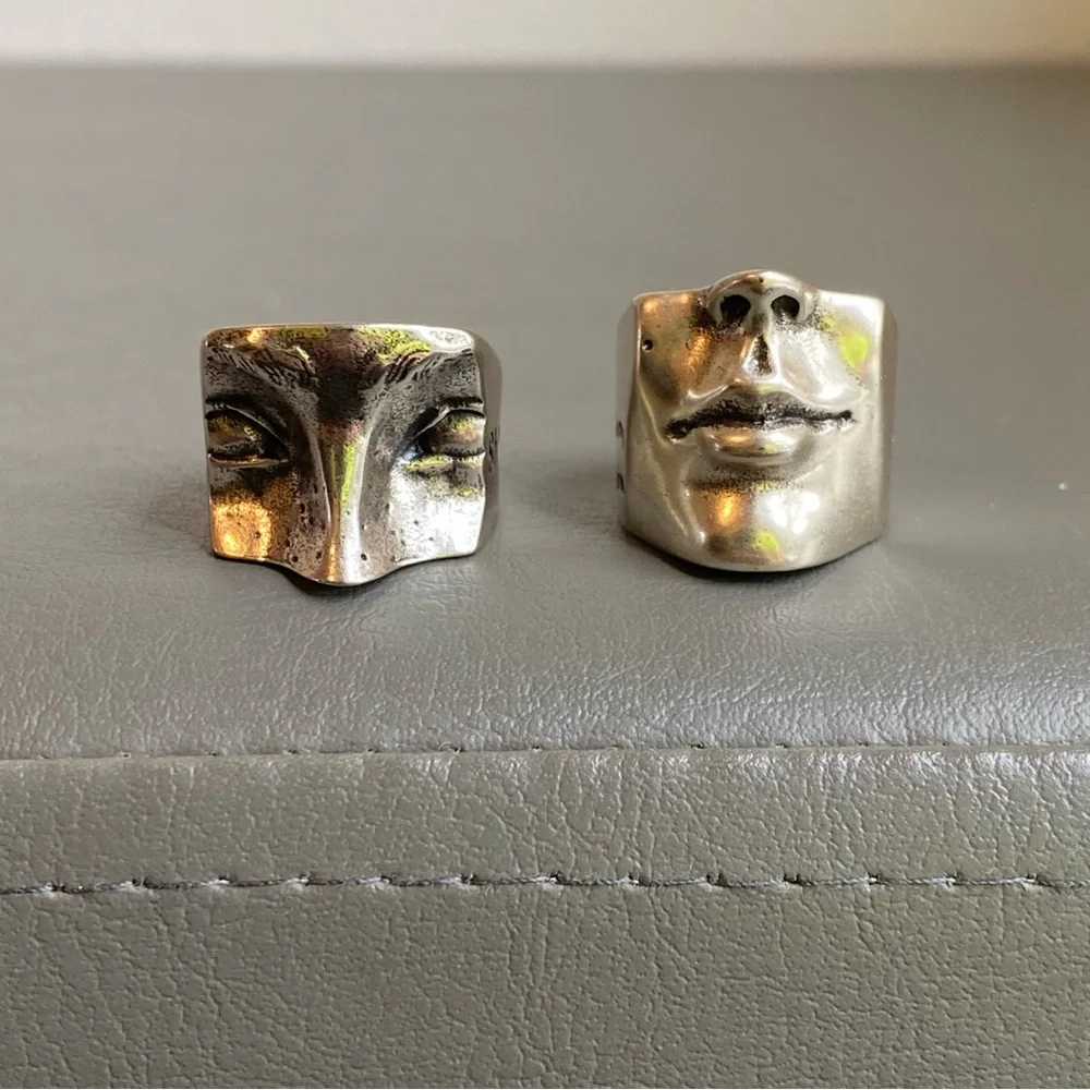 Sterling Silver Sculpted Face Ring - Silver